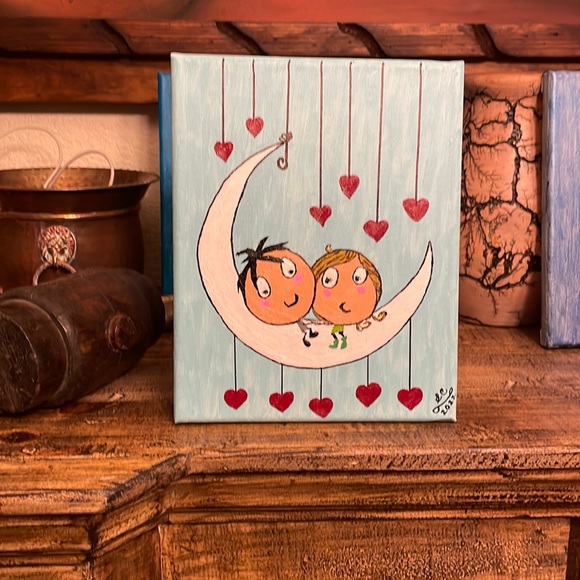 Acrylic canvas painting “ The little love birds “ 8”by 10” - Picture 2 of 3